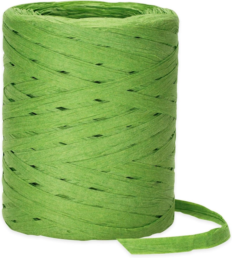 g2plus 218 Yards Raffia Paper Craft Ribbon, 1/4 Inch Wide Raffia Ribbon, Green Packing Paper String for Gift Wrapping, DIY Arts & Crafts, Spring, Christmas Holiday Decor - Image 1
